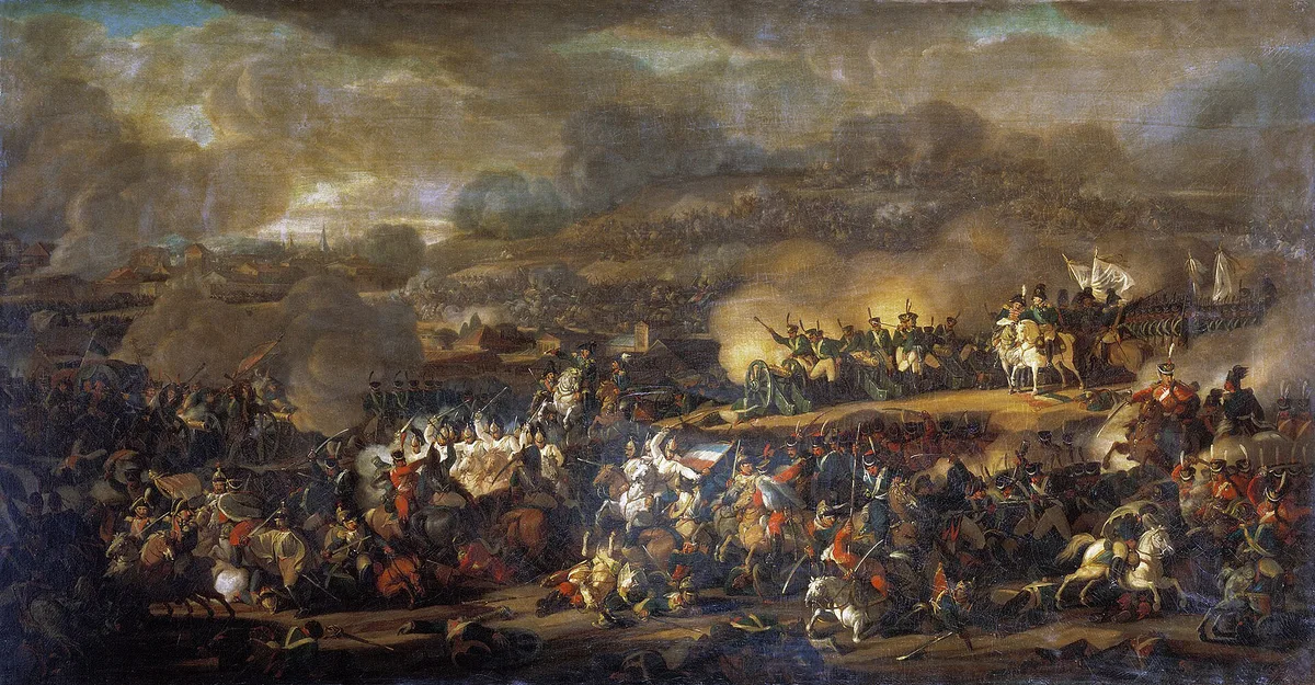 «Сражение под Лейпцигом» (В. Мошков, 1815, Русский музей) — Битва народов 4–7 октября 1813 г.: коалиция потеряла свыше 54 тыс. человек, Наполеон — около 80 тыс.