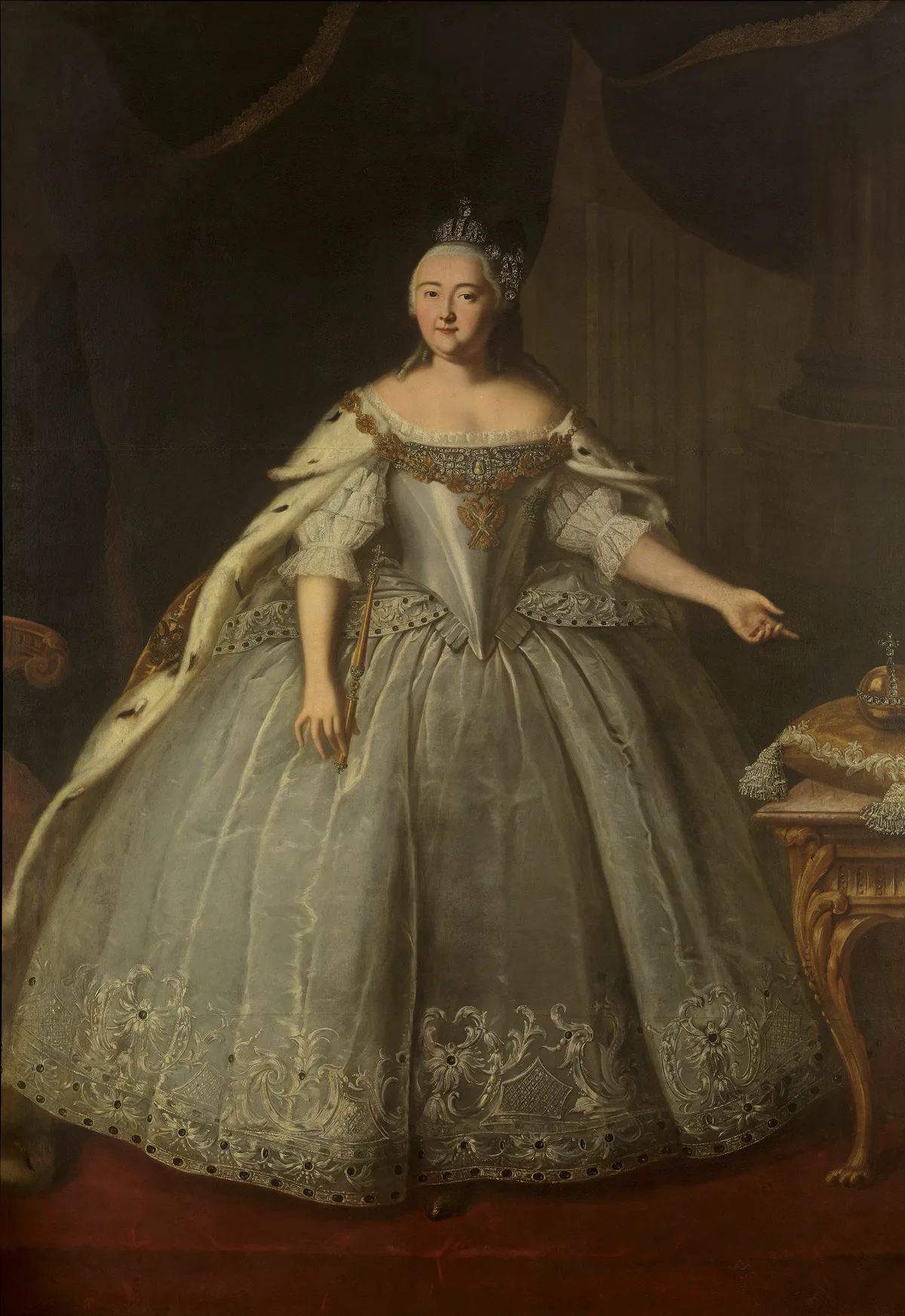Портрет Елизаветы Петровны (И. Вишняков, 1743) — дочь Петра I, пришла к власти переворотом 25 ноября 1741 г.