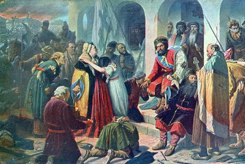 «Суд Пугачёва» (В. Перов, 1875) — восстание Е. Пугачёва 1773–1775 гг., крупнейшее в XVIII в.