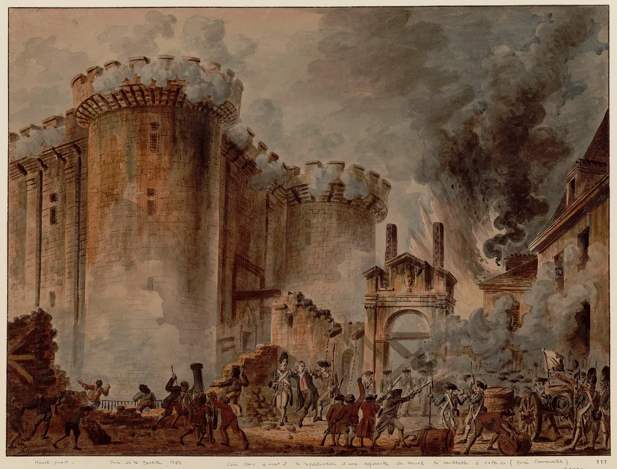 Взятие Бастилии 14 июля 1789 года (акварель Ж.-П. Уэля, современника событий) — начало революции