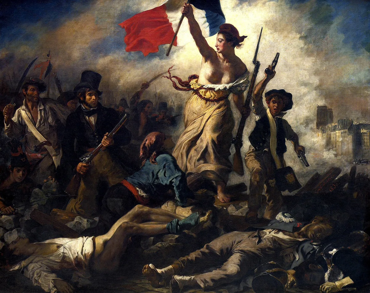 «Свобода, ведущая народ» (Э. Делакруа, 1830) — самый узнаваемый образ французской революционной традиции. Внимание: картина написана о Июльской революции 1830 года, но её сюжет — народ на баррикадах под трёхцветным знаменем — стал символом всего, что началось в 1789 году