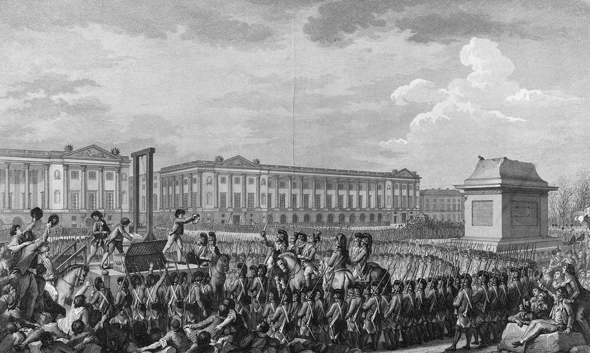 Казнь Людовика XVI на гильотине 21 января 1793 года (гравюра эпохи)