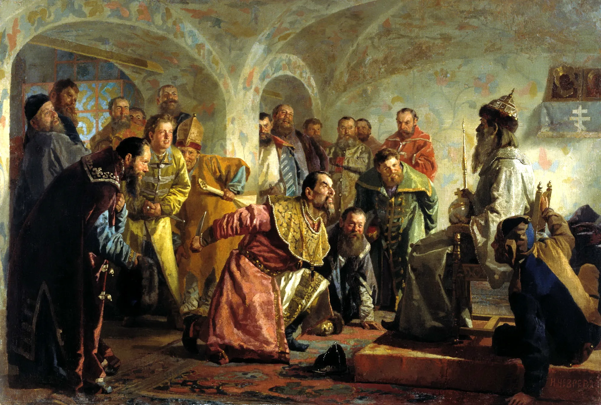 «Опричники» (Н. В. Неврев) — расправа опричников; символ опричного террора