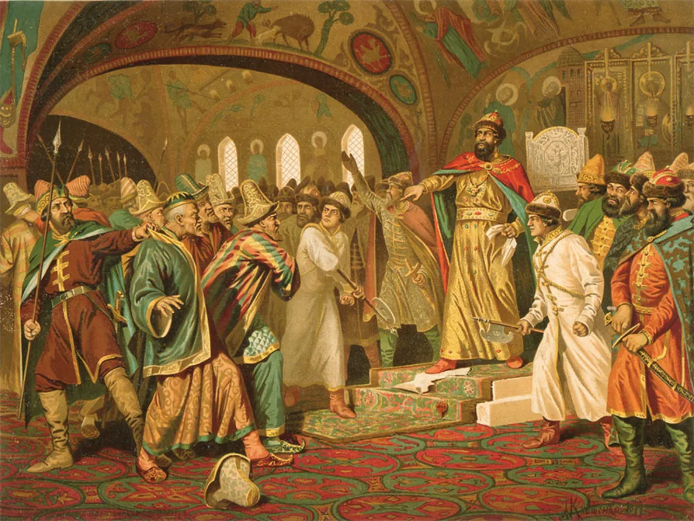 «Иван III разрывает ханскую грамоту» (А. Д. Кившенко, 1880) — символ отказа платить дань Орде