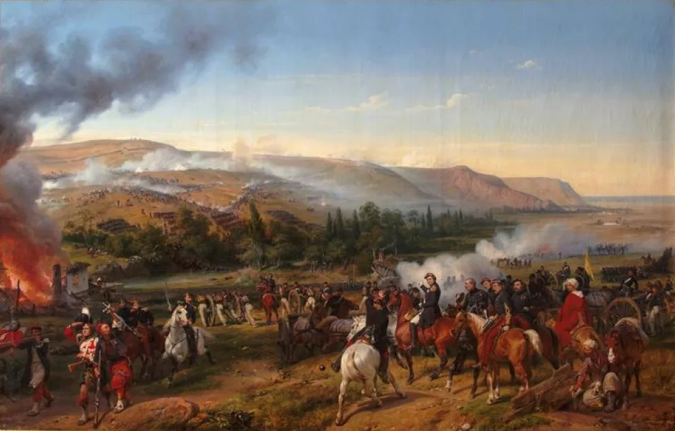 «Битва на Альме» (О. Верне, 1856) — 8 сентября 1854 г.: 35 тыс. русских против 57 тыс. союзников, путь на Севастополь открыт