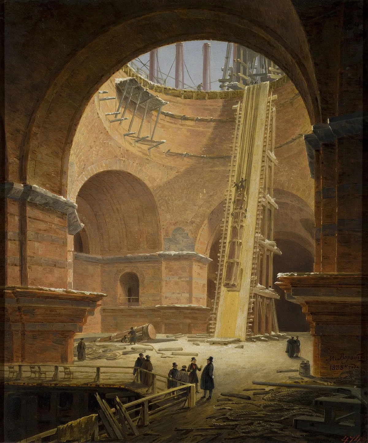 «Подъём колонн Исаакиевского собора» (М. Воробьёв, 1838) — редкий взгляд на стройку изнутри