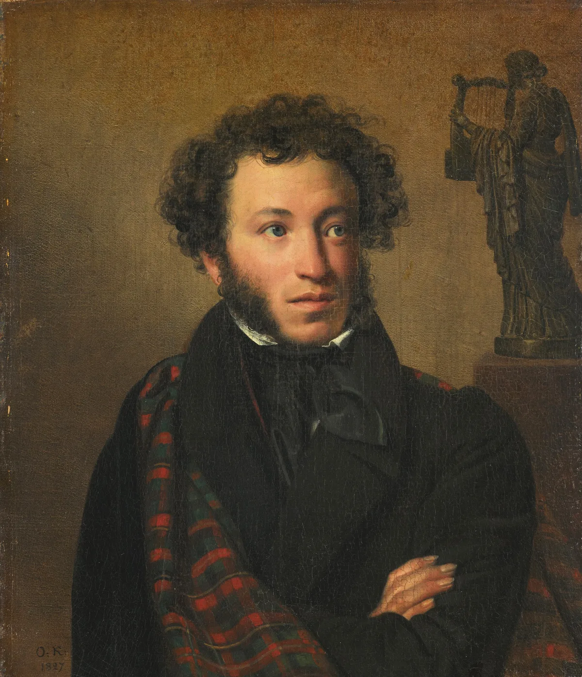 Портрет А. С. Пушкина (О. Кипренский, 1827) — канонический образ поэта; сам Пушкин отозвался: «Себя как в зеркале я вижу…»