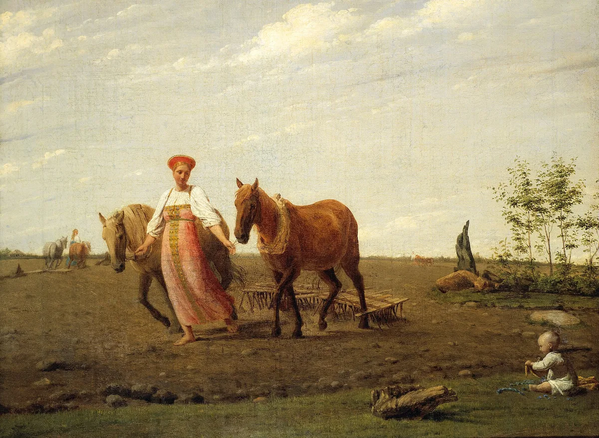 «На пашне. Весна» (А. Венецианов, 1820-е) — крестьянский труд впервые стал предметом большого искусства