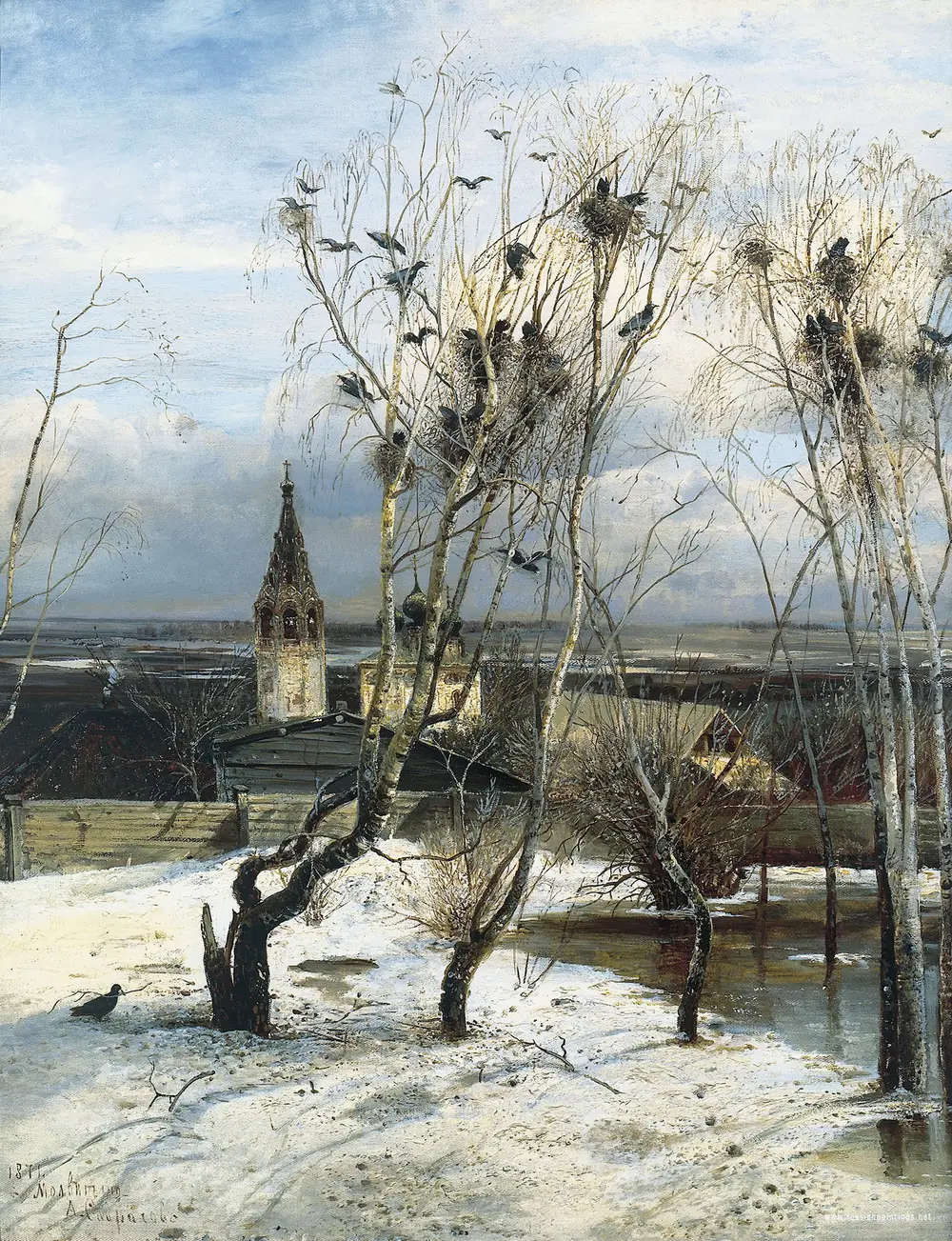 «Грачи прилетели» (А. Саврасов, 1871) — лирический пейзаж, пронизанный любовью к родной земле