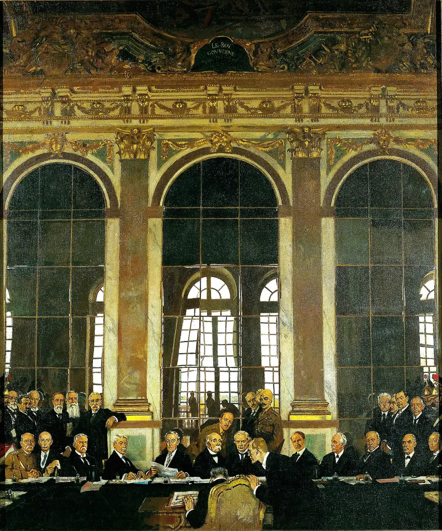 Подписание мира в Зеркальном зале Версаля 28 июня 1919 года. Картина У. Орпена