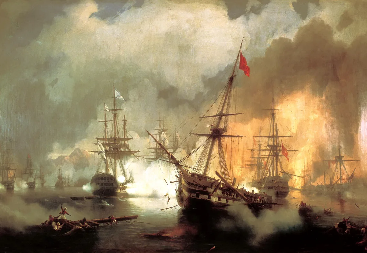«Наваринский бой» (И. Айвазовский, 1846) — 1827 г.: союзная эскадра уничтожила турецко-египетский флот, решающую роль сыграла русская