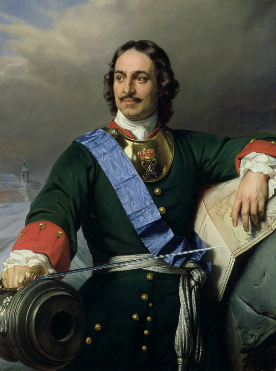 Пётр I — первый российский император (портрет работы П. Делароша, 1838)