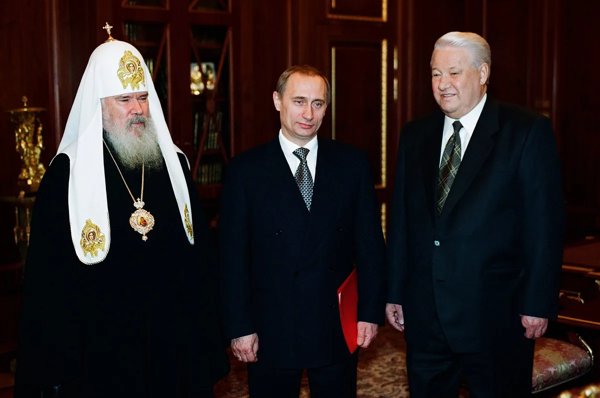 Президент Б. Ельцин и Председатель Правительства В. Путин с Патриархом Московским и всея Руси Алексием II в Кремле