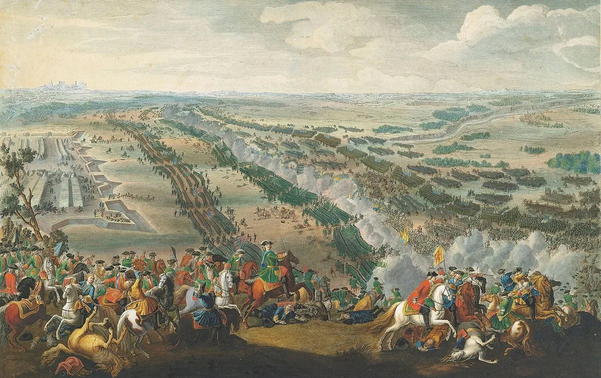 «Полтавская битва» (Д. Мартен, 1726) — решающее сражение войны 27 июня 1709 г.: разгром шведской армии